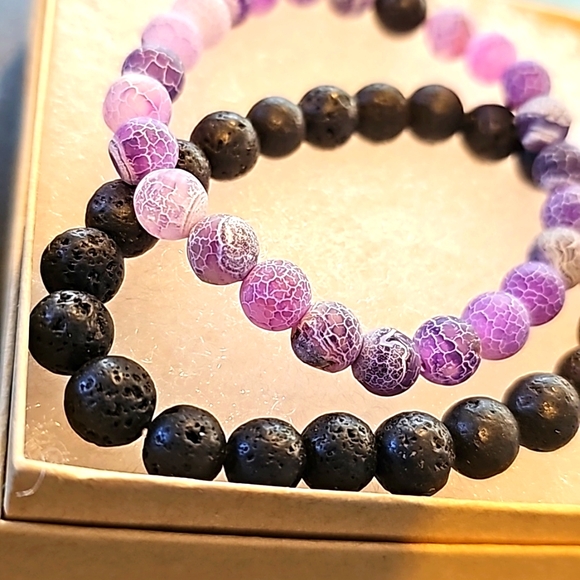 Natural Lava Stone Tiger Eye Beaded Yoga Bracelets, Elasticated - Picture 2 of 3